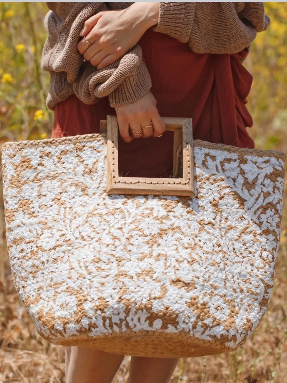 ANTIK KRAFT Large Viral Boho Floral Pallavi Natural Jute Cottagecore Raffia Tote